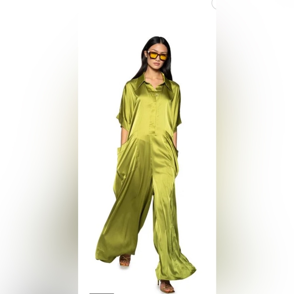 Akira ‘She’s Rich’ Oversized Satin Jumpsuit- Green